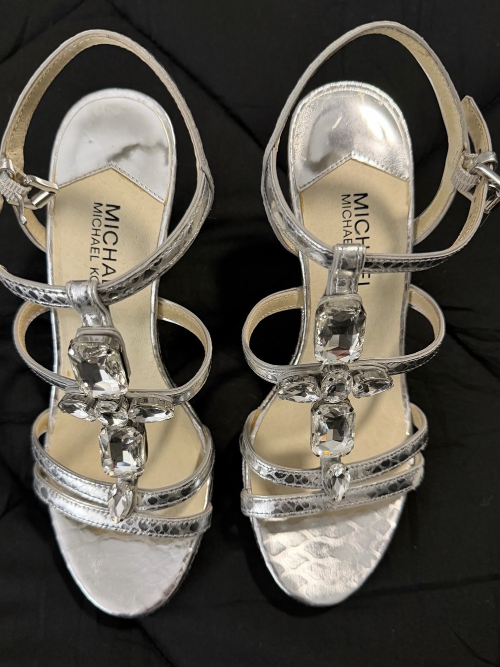 Michael Kors Silver Jeweled Strappy Heels